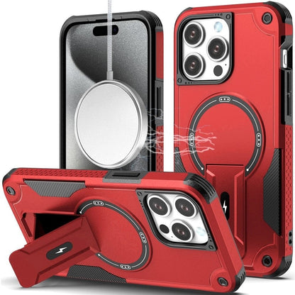 Phone Case for Apple iPhone 15 Pro Max Magnetic Kickstand Rugged Shockproof Armor Grip Anti Slip Heavy Duty Protective Matte Stand Hybrid Cover Red