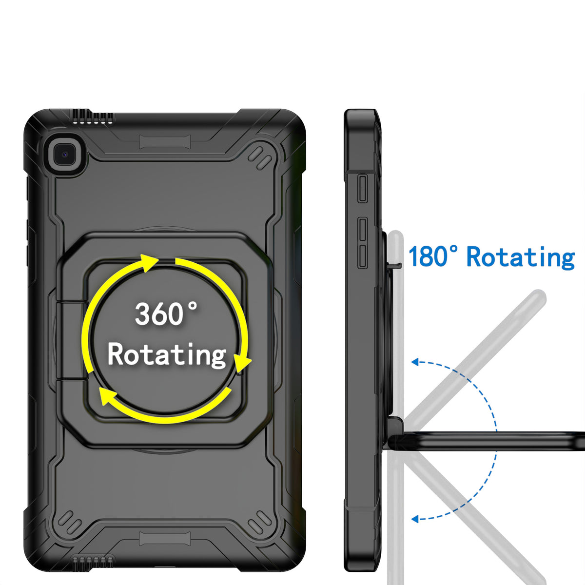 For Tough Hybrid 3 in 1 Case with 180° Rotating Kickstand, Adjustable Shoulder Strap, Shockproof TPU Rubber PC Black Tablet Case Cover