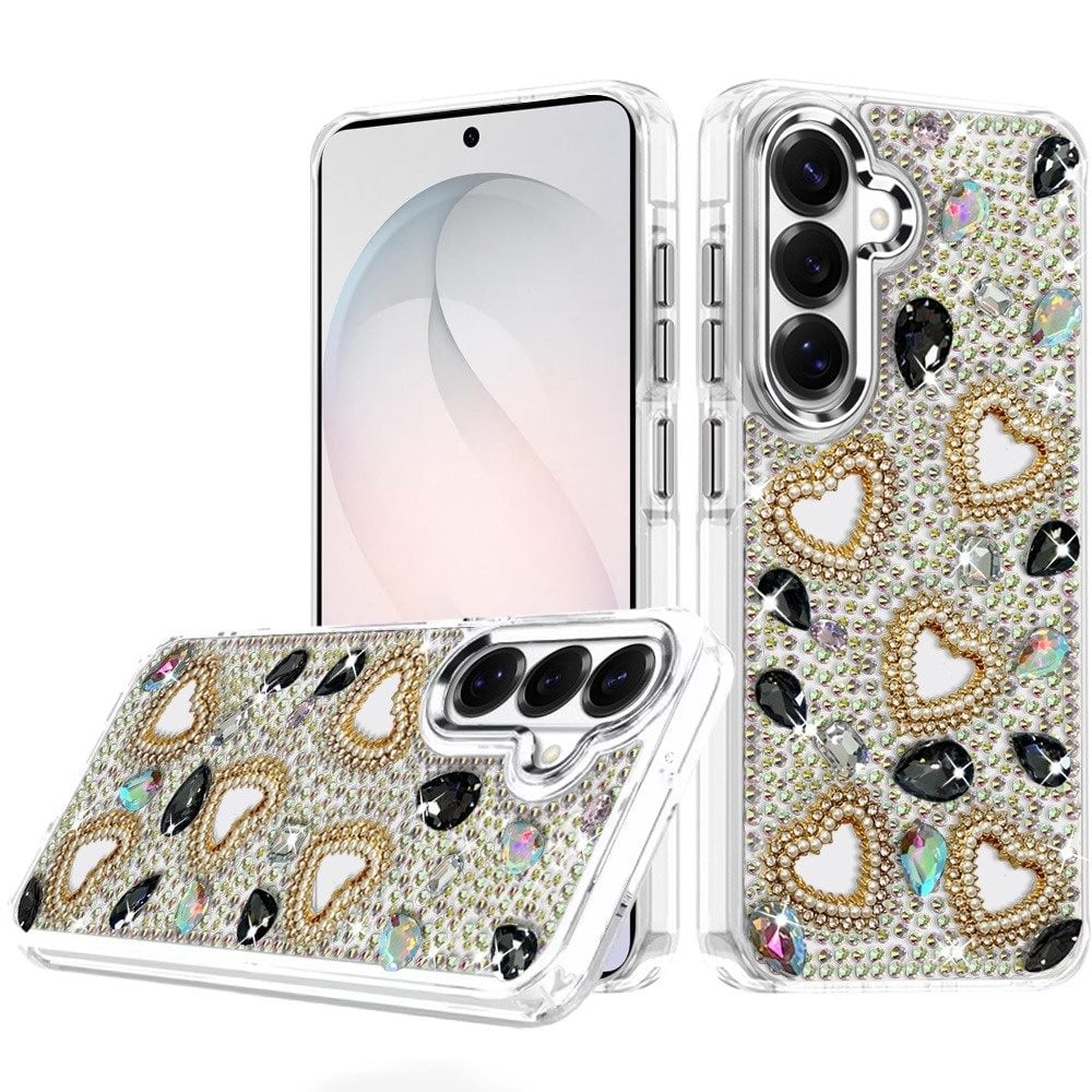 Phone Case for Samsung Galaxy S26 Luxury Crystal Heart Rhinestone Diamond Bling Shockproof Hybrid Glitter Protective Stylish Durable Grip Cover