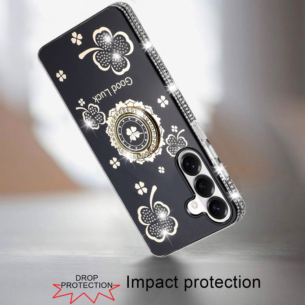 Phone Case for Samsung Galaxy S26 FE /S26 Fan Edition Glitter Diamond Ring Stand Sparkle Rhinestone Edge AntiSlip Kickstand Luxury Fashion Bumper Shockproof Cover