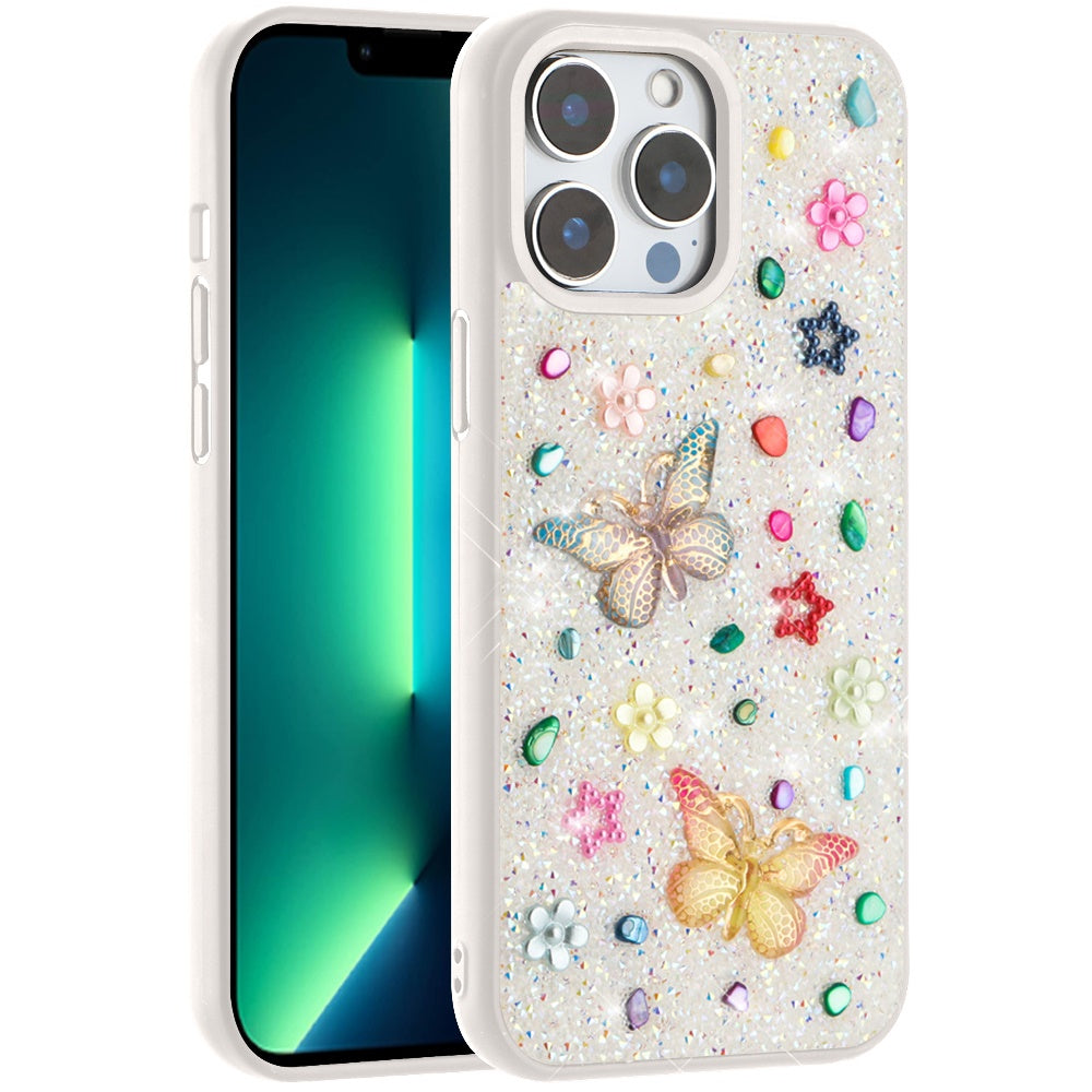 For Apple iPhone 13 Pro Max Diamond Butterfly 3D Glitter Bling Design, Slim Hybrid Sparkle Protective Cover TPU for Women Girls Case Cover