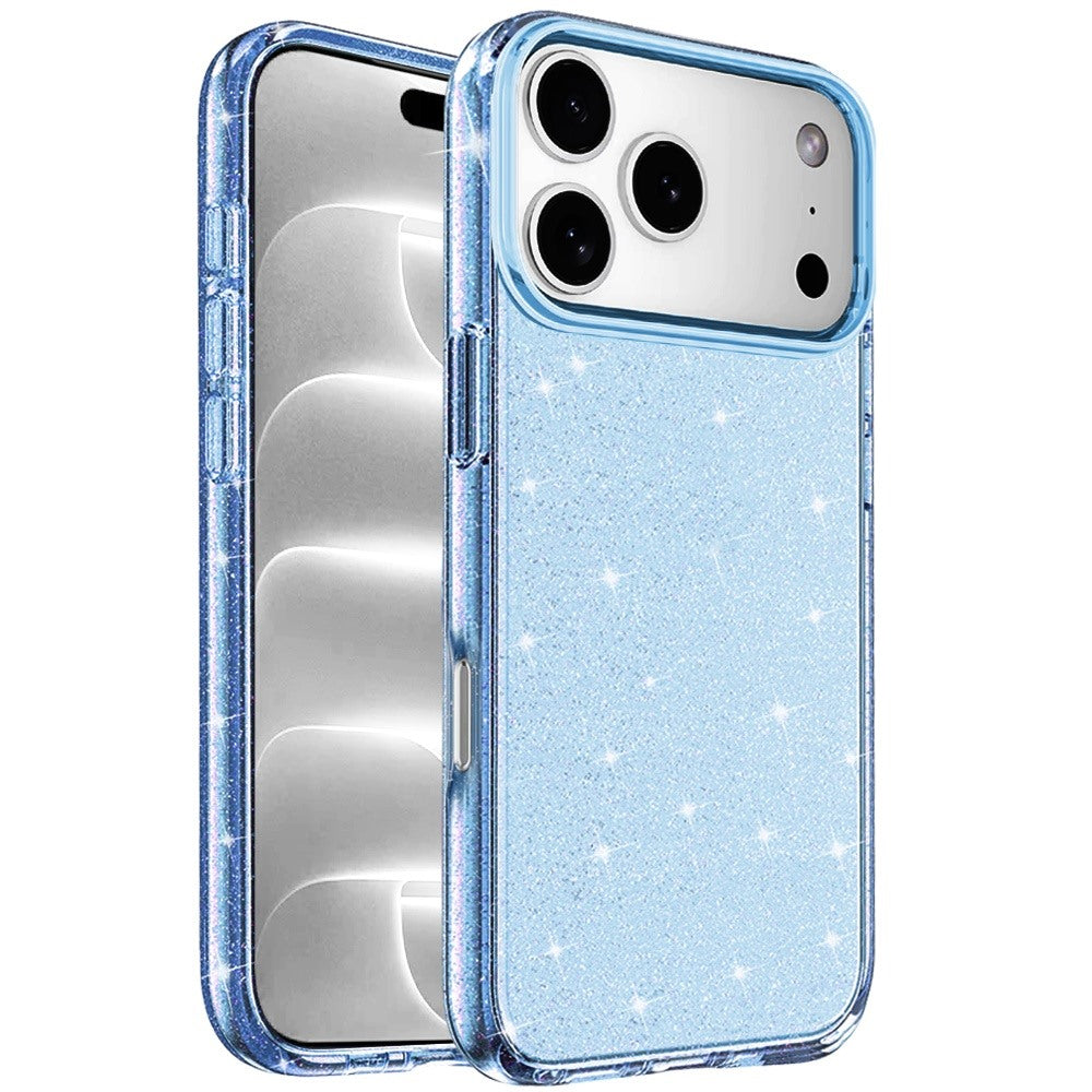 Phone Case for Apple iPhone 18 Pro/ 17 Pro Glitter Transparent Shockproof Thick Clear Hybrid Slim Fit Heavy Duty 3mm TPU Protective Bumper Cover Blue