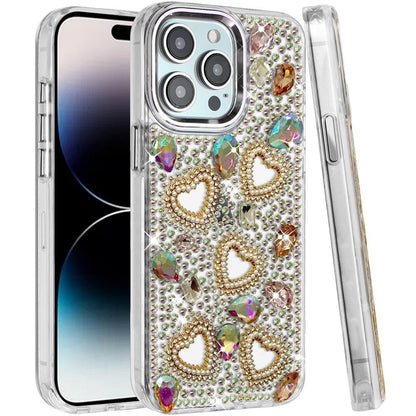 Phone Case for Apple iPhone 14 Pro Max Luxury Crystal Heart Rhinestone Diamond Bling Shockproof Hybrid Glitter Protective Stylish Durable Grip Cover