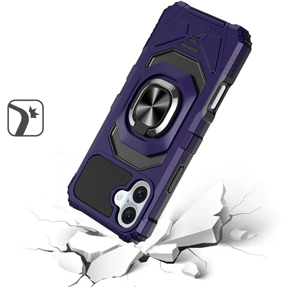 For Apple iPhone 16 Pro (6.3") Hybrid Dual Layer with Rotate Magnetic Ring Stand Holder Kickstand, Rugged Shockproof Case Cover