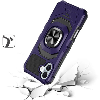 For Apple iPhone 16 Pro (6.3") Hybrid Dual Layer with Rotate Magnetic Ring Stand Holder Kickstand, Rugged Shockproof Case Cover