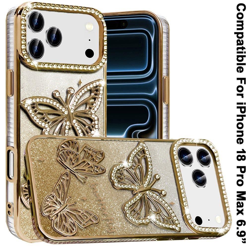 Phone Case for Apple iPhone 18 Pro Max Butterfly Freedom Shimmer Glitter Thick TPU Shockproof Anti Slip Durable Protective Design Cover