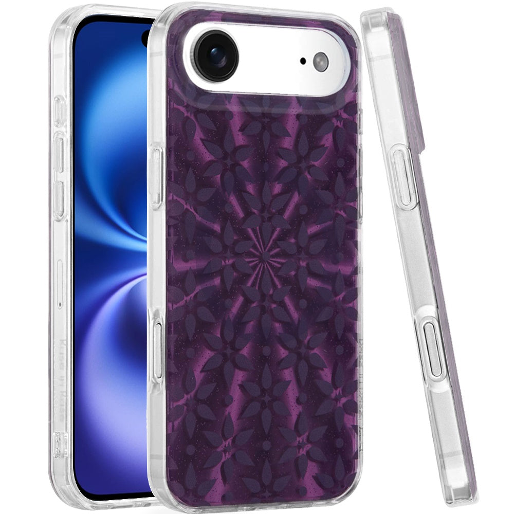 For Apple iPhone 17 Stylish Pattern Fashion IMD Printed Design TPU Double Layer Slim Shockproof with Magnetic Back Case Cover Flowers Mandala Purple
