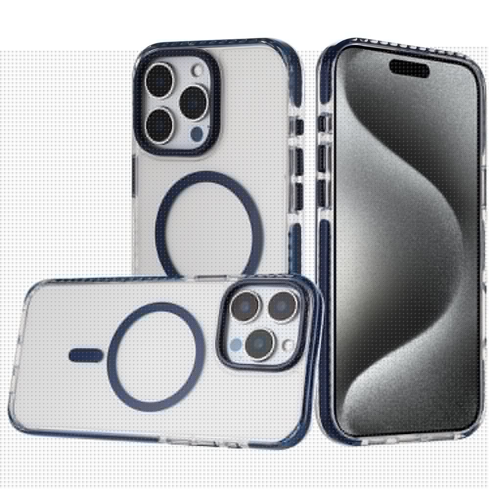 For Apple iPhone 15 Pro Max Transparent Hybrid with Color-Matched Magnetic Circle, Rubber TPU Frame Hard PC Shockproof Case Cover
