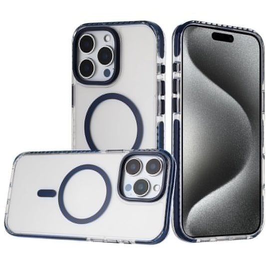 For Apple iPhone 15 Pro Max Transparent Hybrid with Color-Matched Magnetic Circle, Rubber TPU Frame Hard PC Shockproof Case Cover