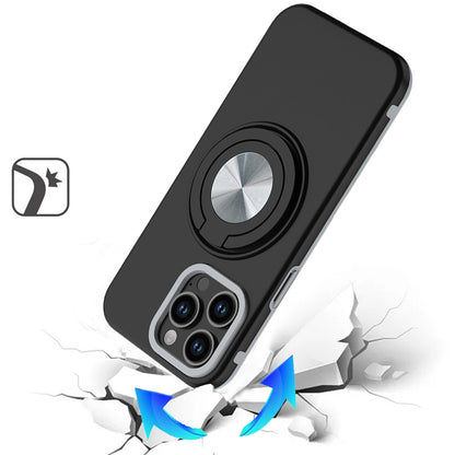 Phone Case for Apple iPhone 13 Pro Shockproof Magnetic Ring Stand Rotating CarMount Hybrid Metal Matte Finish AntiSlip Grip Kickstand Cover Black