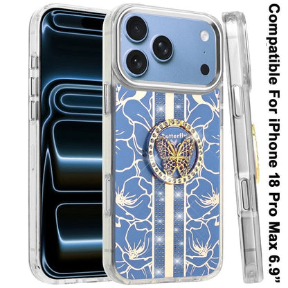 Phone Case for Apple iPhone 18 Pro Max Floral Butterfly Ring Stand Glitter Bling Shockproof Hybrid Luxury Fashion Protective Anti Slip Durable Grip Cover
