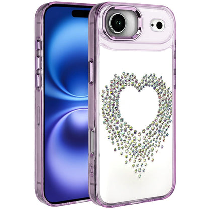 For Apple iPhone 17 Air (6.6") Angel Hearts Bling Glitter Diamond Hybrid TPU Cover, Colorful Frame Shockproof Protective Back Case Cover