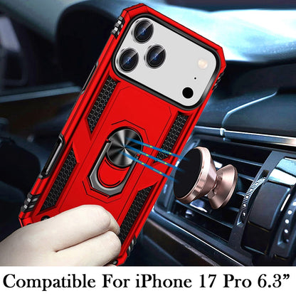 For Apple iPhone 17 Pro (6.3") Hybrid Shockproof Durable 360 Degree Rotatable Ring Stand Holder Kickstand Fit Magnetic Car Mount Case Cover