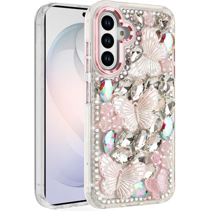For Samsung Galaxy S26 Ultra 3D Diamond Floral Butterfly Bling Stone Hybrid, Sparkly Rhinestone Gemstone Back Shockproof Case Cover