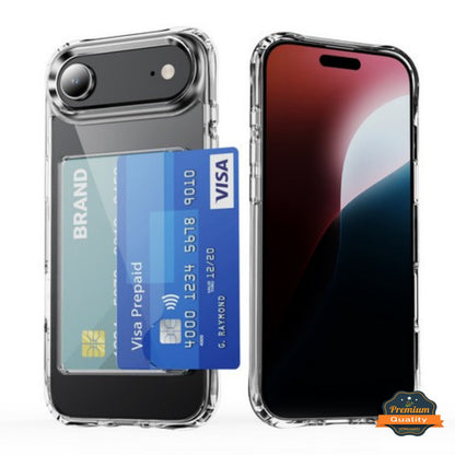 For Apple iPhone 17 AIR Acrylic TPU Clear Case Hold 2 Credit Card Slots, Slim Protective Wallet Cover Silicone Hybrid Case Cover Clear