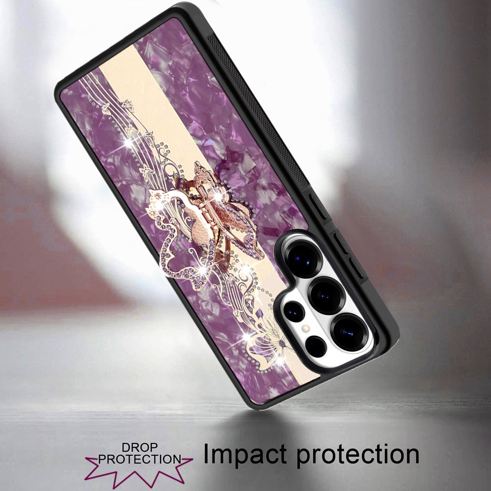Phone Case for Samsung Galaxy S26 Ultra Diamond 3D Fashion Floral Glitter Engraved Luxury Bling Hybrid Shockproof Chrome Edge Protective Grip Cover Purple