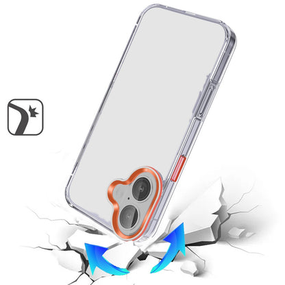For Apple iPhone 17 (6.3") Transparent Clear Hybrid with Matching Metal Buttons and Camera Protection Hard PC + TPU Rubber Case Cover Cosmic Orange