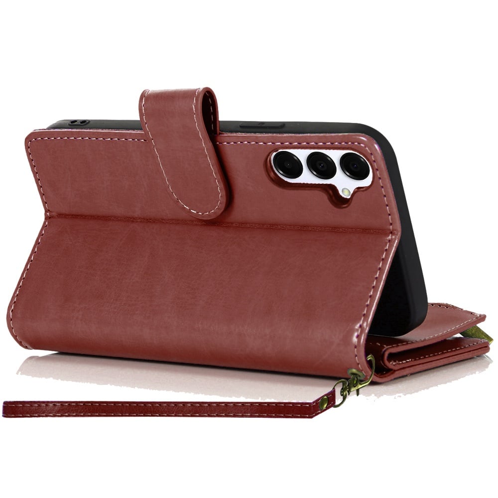 For Samsung Galaxy A15 5G Leather Wallet Case with Zipper, 9 Card Slots, Cash Pocket, Stand & Strap, Clutch Pouch Design Case Cover Hotpink