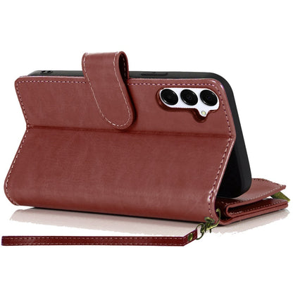 For Samsung Galaxy A15 5G Leather Wallet Case with Zipper, 9 Card Slots, Cash Pocket, Stand & Strap, Clutch Pouch Design Case Cover Hotpink