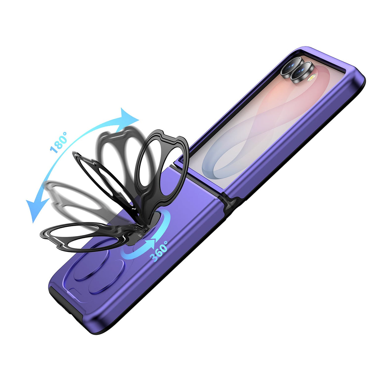 Phone Case for Samsung Galaxy Z Flip 8 Magnetic 2 Ring Stand Car Mount Friendly Shockproof Rugged Grip Armor Dual Ring Kickstand Heavy Duty Hybrid Cover