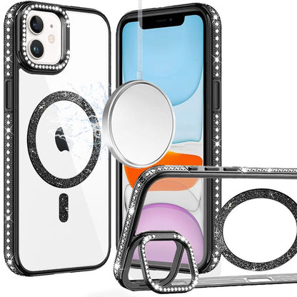 Phone Case for Apple iPhone 11 Luxury Diamond Bling Edged Magnetic Glitter Shockproof Hybrid with Camera Kickstand Durable Grip Cover