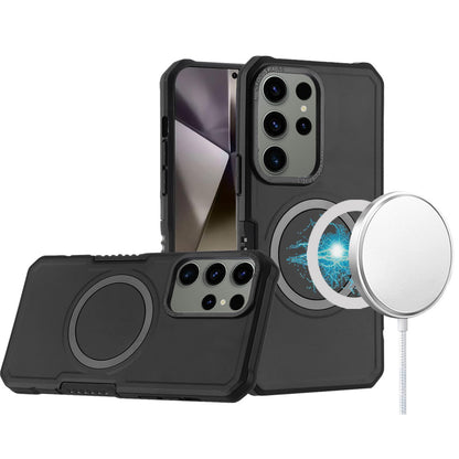 For Samsung Galaxy S25 /S24 Hybrid Armor Grip Metal Magnetic Circle Compatible with MagSafe for Wireless Charging Shockproof Case Cover