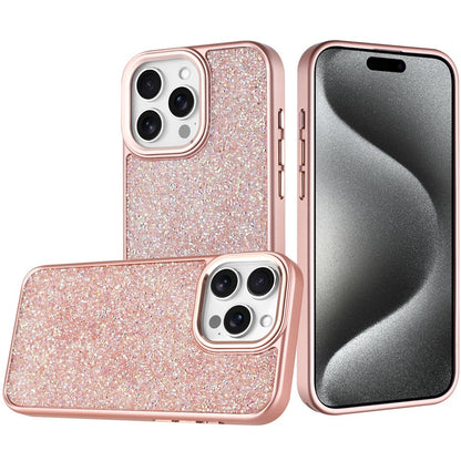For Apple iPhone 15 Pro Max Crystal Sparkle Diamond Glass Full Mini Glitter Bling Frame TPU Hybrid Protective Case Cover