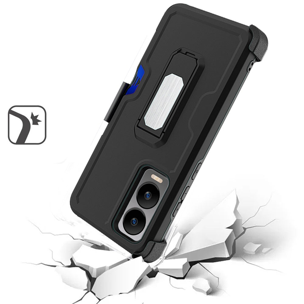 For Apple iPhone 16 Pro Max (6.9") Armor Shockproof Belt Clip Holster with Credit Card Holder, Kickstand Protective Full Body Heavy Duty Hybrid Case Cover Black