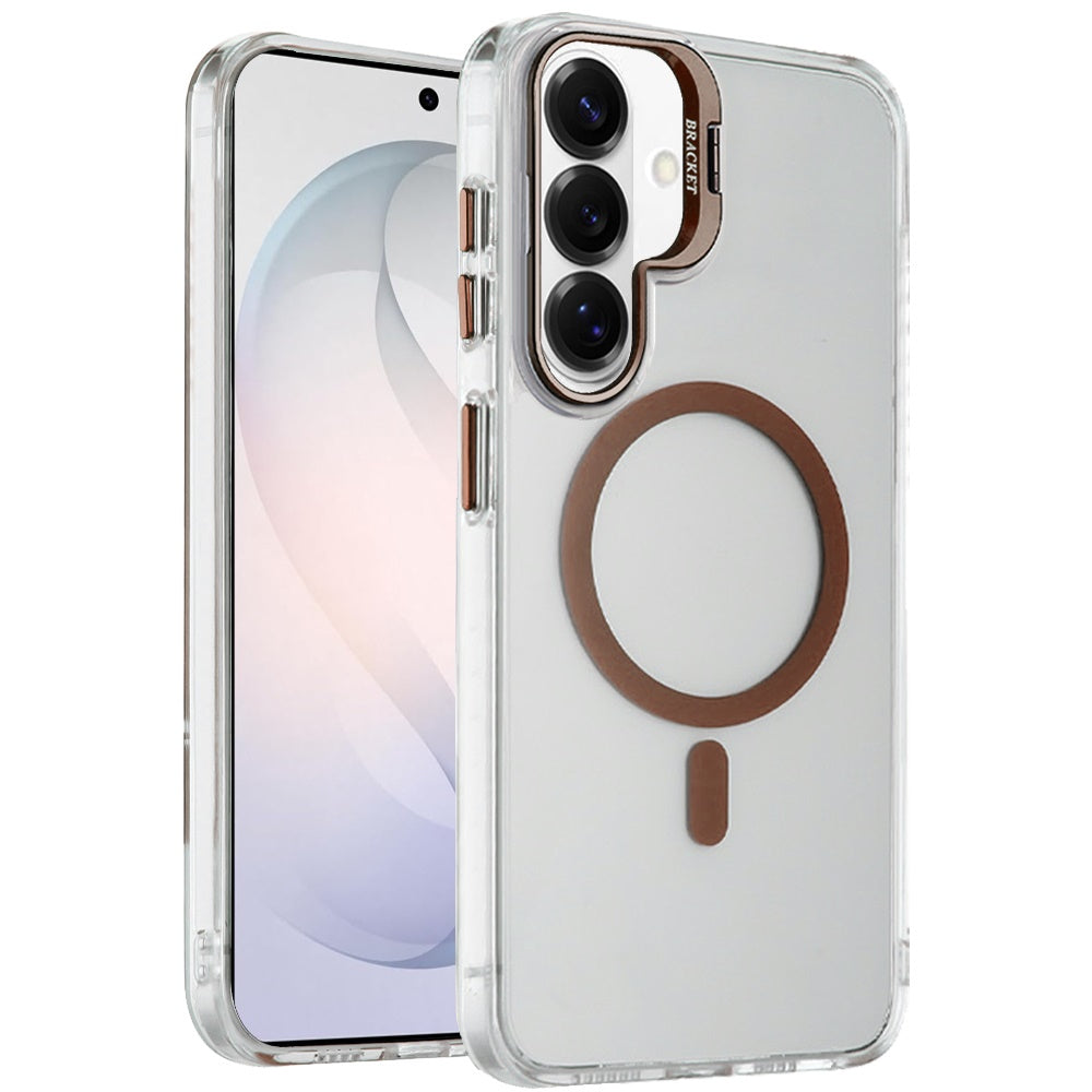Phone Case for Samsung Galaxy S26 FE /S26 Fan Edition Clear Metallic Camera Stand Magnetic Hybrid TPU Shockproof Grip Camera Protection Kickstand Durable Armor Cover