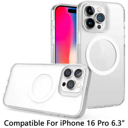 For Apple iPhone 16 Pro MagSafe Compatible Integrated Technology Clean Transparent Hybrid Armor TPU Frame Case Cover Clear