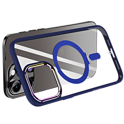 For Apple iPhone 16 Pro Magnetic Ring Stand Hybrid MagSafe Compatible Shockproof Protection Transparent Back Alloy Chrome Grip Case Cover Clear