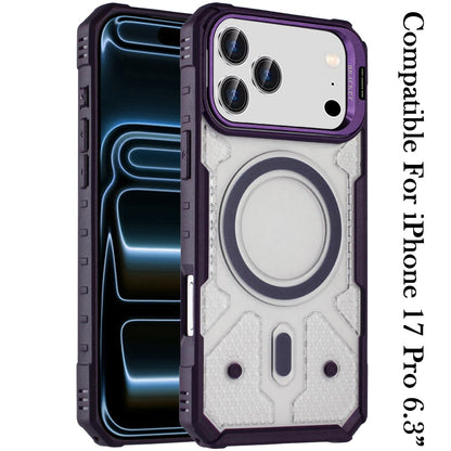 For Apple iPhone 17 Pro Transparent Tough Dotted Magnetic Case with Camera Stand & Hybrid Grip Shockproof Case Cover