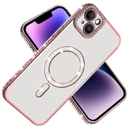 For Apple iPhone 16 (6.1") Bling Case with Diamond Magnetic Circle, Transparent Slim Shockproof Hybrid Slim Fit Case Cover