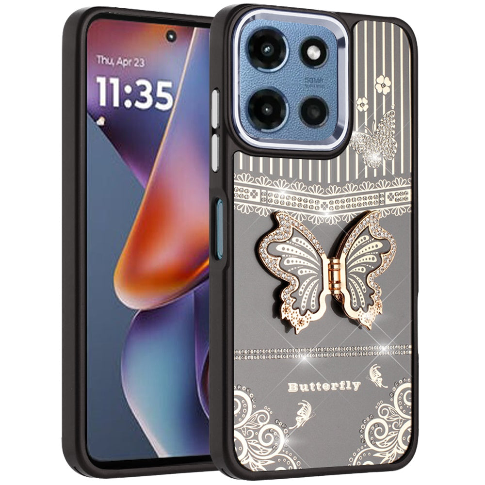 For Samsung Galaxy S26 Glitter 3D Butterfly Design Bling Metallic Edge Hybrid Stand Drop Protection TPU Shockproof Case Cover