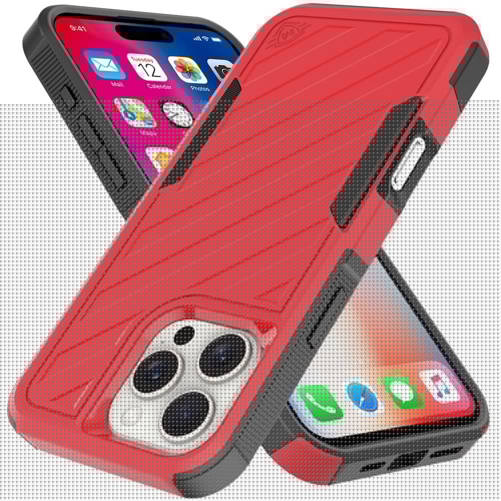 For Apple iPhone 16 Plus Hybrid lined shockproof dual layer Rugged 2in1 Hard PC & Silicone TPU Non Slip Textured Tough Armor Case Cover Red+Black