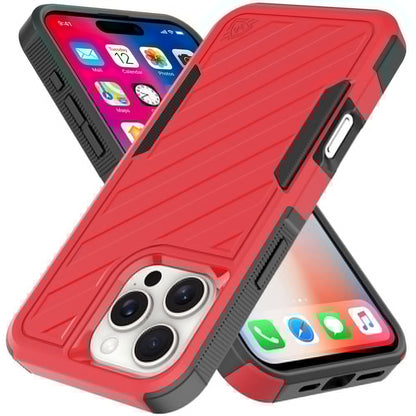 For Apple iPhone 16 Plus Hybrid lined shockproof dual layer Rugged 2in1 Hard PC & Silicone TPU Non Slip Textured Tough Armor Case Cover Red+Black