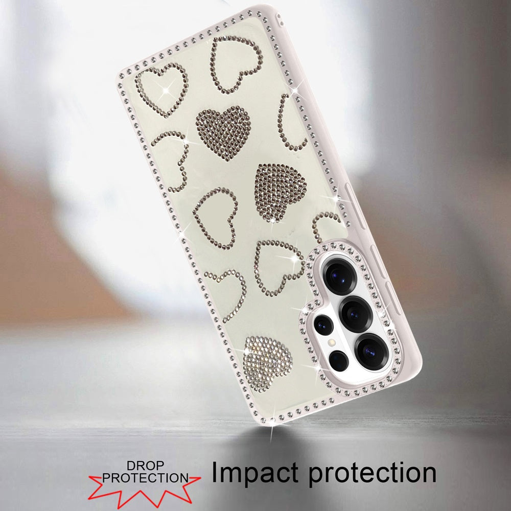 For Samsung Galaxy S26 Ultra Spread Love Glitter Shimmer Diamond Edge Hybrid Drop Protection Shockproof Design Compatible Case Cover