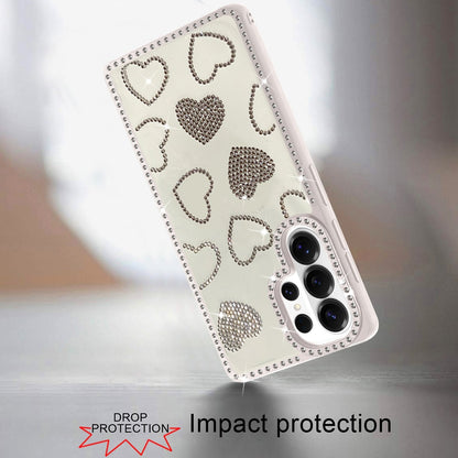 For Samsung Galaxy S26 Ultra Spread Love Glitter Shimmer Diamond Edge Hybrid Drop Protection Shockproof Design Compatible Case Cover