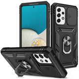 For Apple iPhone 15 Pro (6.1") Built in Sliding Camera Lens Protection & Finger Ring Stand Holder Hybrid Shockproof  Phone Case Cover