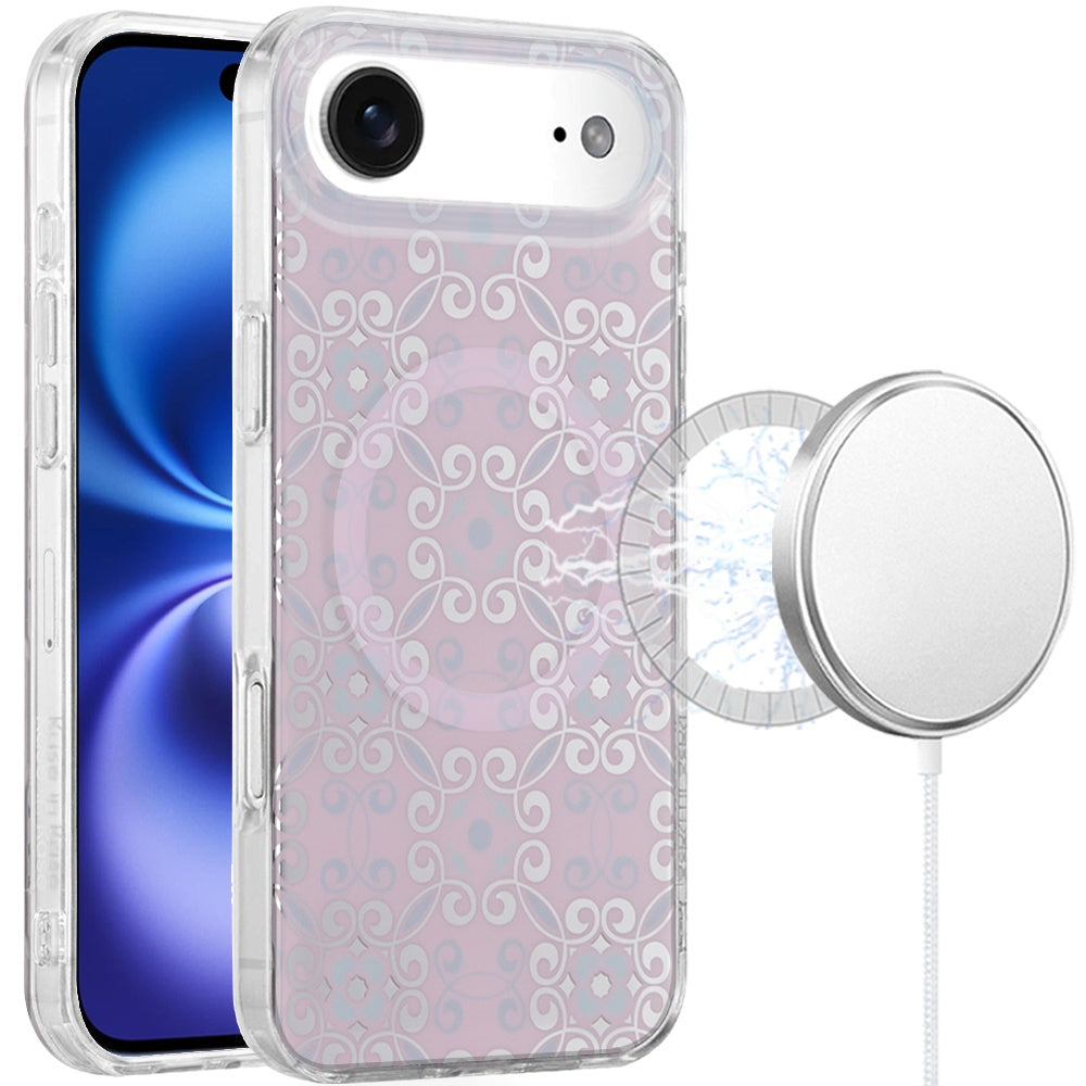 For Apple iPhone 17 AIR Stylish Pattern Fashion IMD Printed Design TPU Double Layer Slim Shockproof with Magnetic Back Case Cover Flowers Purple Gradient