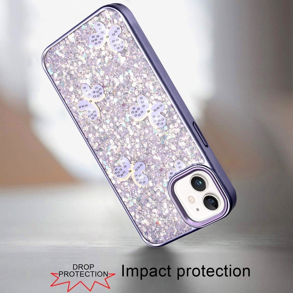 Phone Case for Apple iPhone 11 Cute Butterfly Diamond Glitter Metallic Hybrid Shockproof Shimmer Grip Stylish Protective Luxury Designer Cover Dark Purple