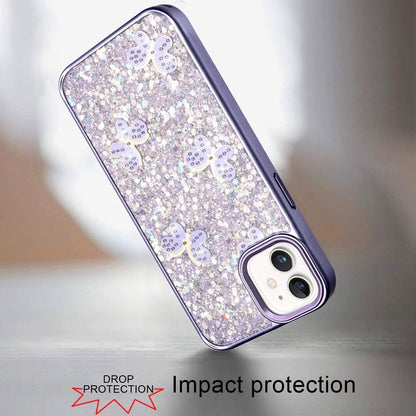 Phone Case for Apple iPhone 11 Cute Butterfly Diamond Glitter Metallic Hybrid Shockproof Shimmer Grip Stylish Protective Luxury Designer Cover Dark Purple