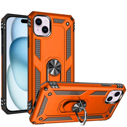 For iPhone 15 Plus (6.7") Hybrid Shockproof Durable 360 Degree Rotatable Ring Stand Holder Kickstand Fit Magnetic Car Mount Case Cover Cosmic Orange