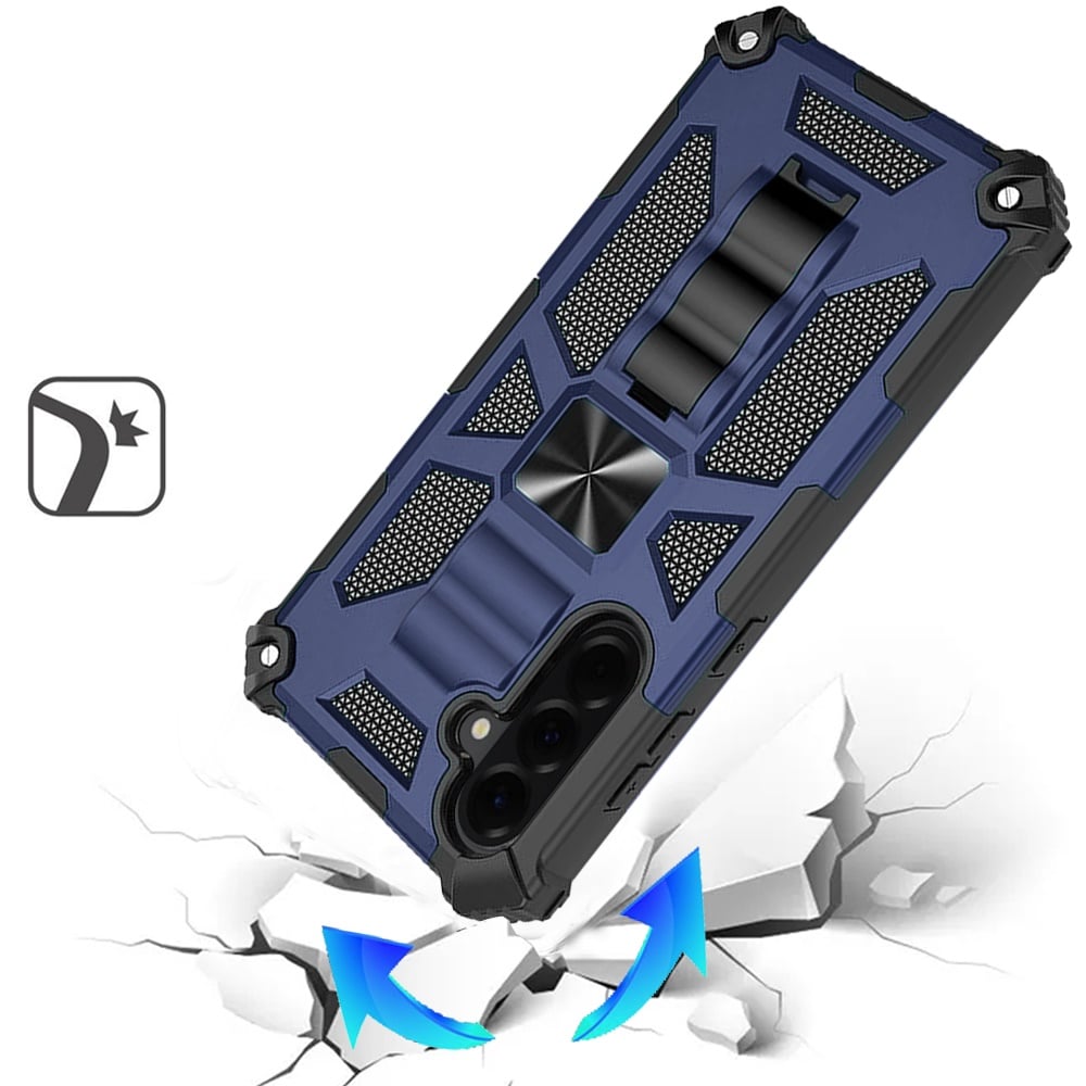 Phone Case for Samsung Galaxy A37 / A36 Built in Magnetic Hiden Kickstand Shockproof Rugged Armor Grip Hybrid Heavy Duty Anti Slip Protective Style Cover Blue