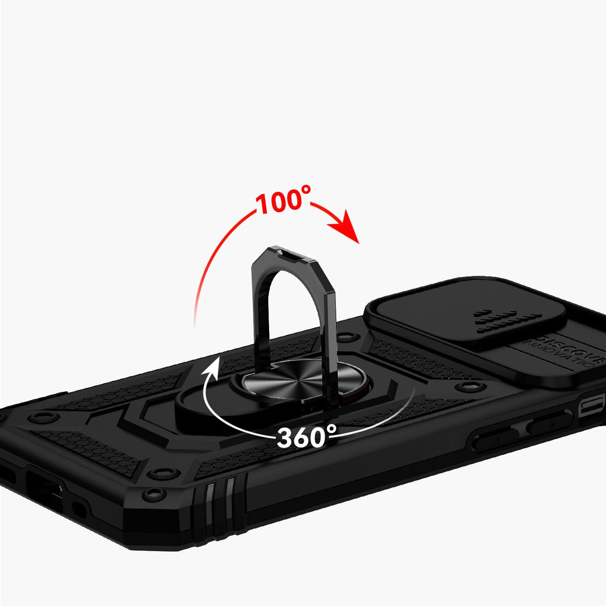 For iPhone 14/13 (6.1") Hybrid Ring Shockproof with 360° Rotate Ring Kickstand, Camera Lens Protection, Soft Edge Bumper Case Cover Black