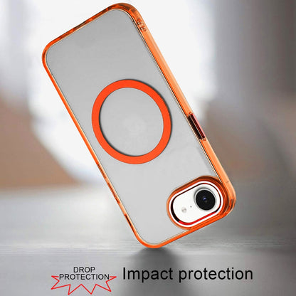 For Apple iPhone 17E /16E Transparent Back Hybrid Case - Magnetic Circle, Color Frame, Metal Buttons, MagSafe Compatible Case Cover Cosmic Orange