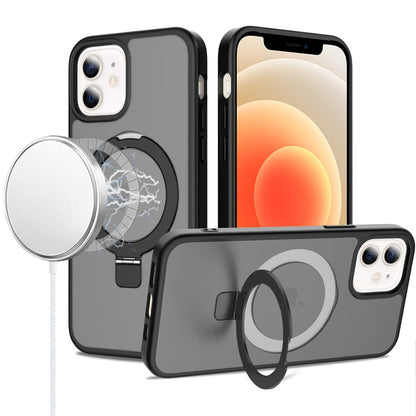 Phone Case for Apple iPhone 12 /12 Pro Magnetic Ring Stand Full Rotation Matte Shockproof Grip Anti Slip Durable Camera Protection Hybrid Cover Black
