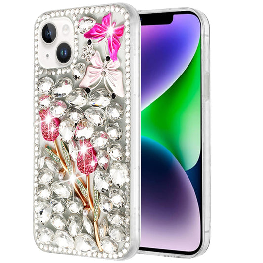 Phone Case for Apple iPhone 14/ iPhone 13 Luxury Full Diamond Glitter 3D Floral Ornament Hybrid Shockproof Stylish Rhinestone Designer Protective Elegant Cover