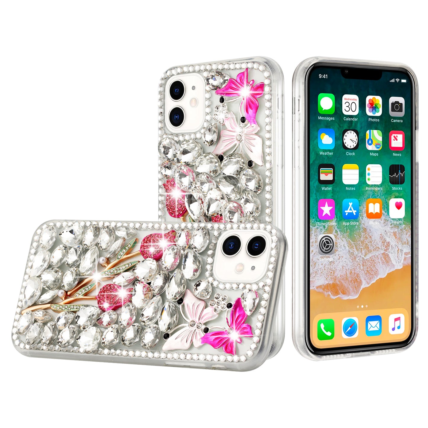 For Apple iPhone 17E /16E Bling Crystal 3D Full Diamonds Luxury Sparkle Rhinestone Hybrid Protective Case Cover