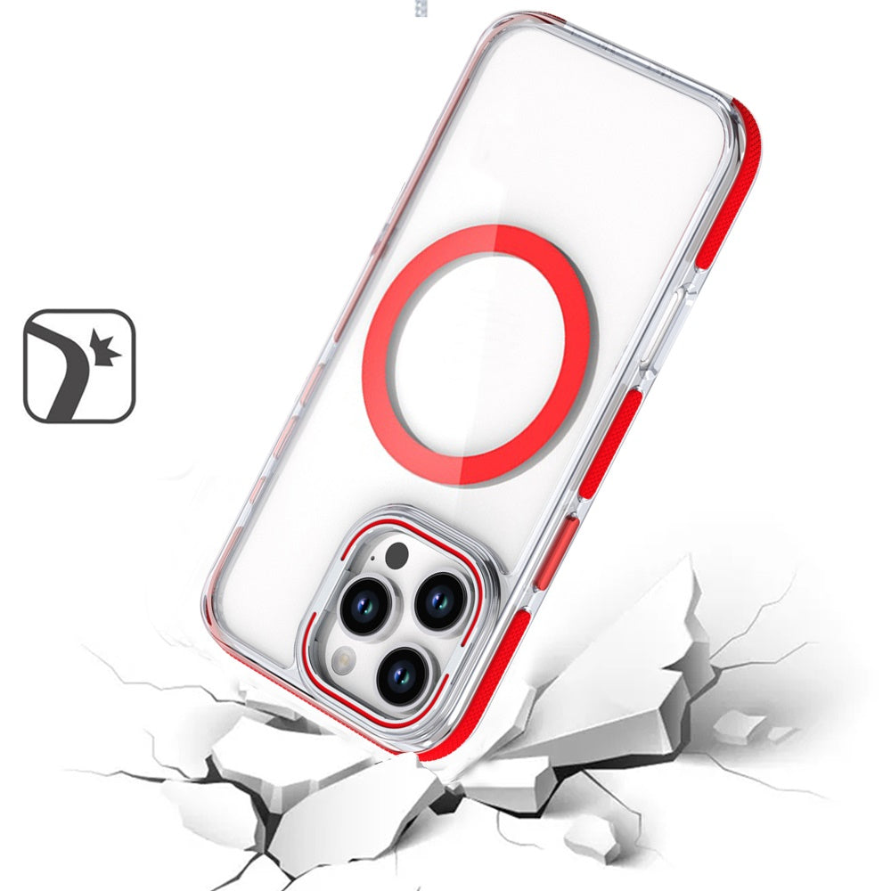 For Samsung Galaxy A17 5G Hybrid Clear Back Case with Invisible Camera Bracket Stand, MagSafe Magnetic Circle, Shockproof Color Frame Case Cover Red